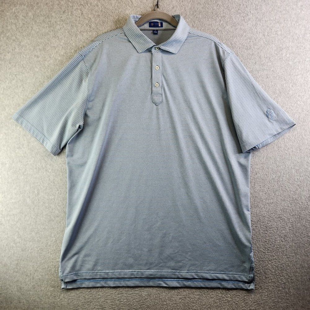 Stitch Shirt Mens Extra Large Blue Gray Striped Golf Polo Golfing Stretchy